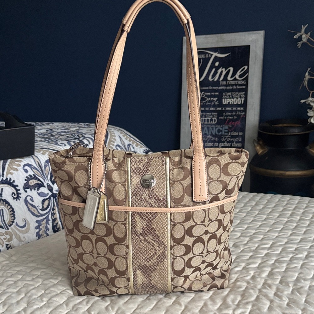 Coach Signature Python Tote with Leather Trim - F27362